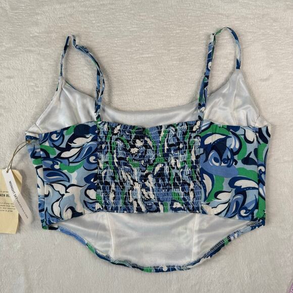 Midnight Sky Blue Green and White Floral Spaghetti Strap Crop Tank NWT Size Med - Picture 5 of 8